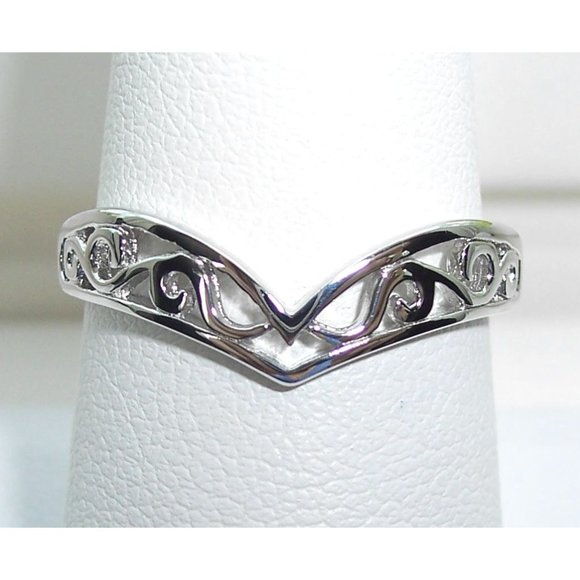925 STERLING SILVER Swirls Scrolls V-Shape Chevron Ring - Picture 1 of 16
